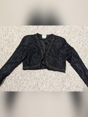Brilliante By J.A. Black Beaded Cropped Bolero 3/4 Sleeve 80s
